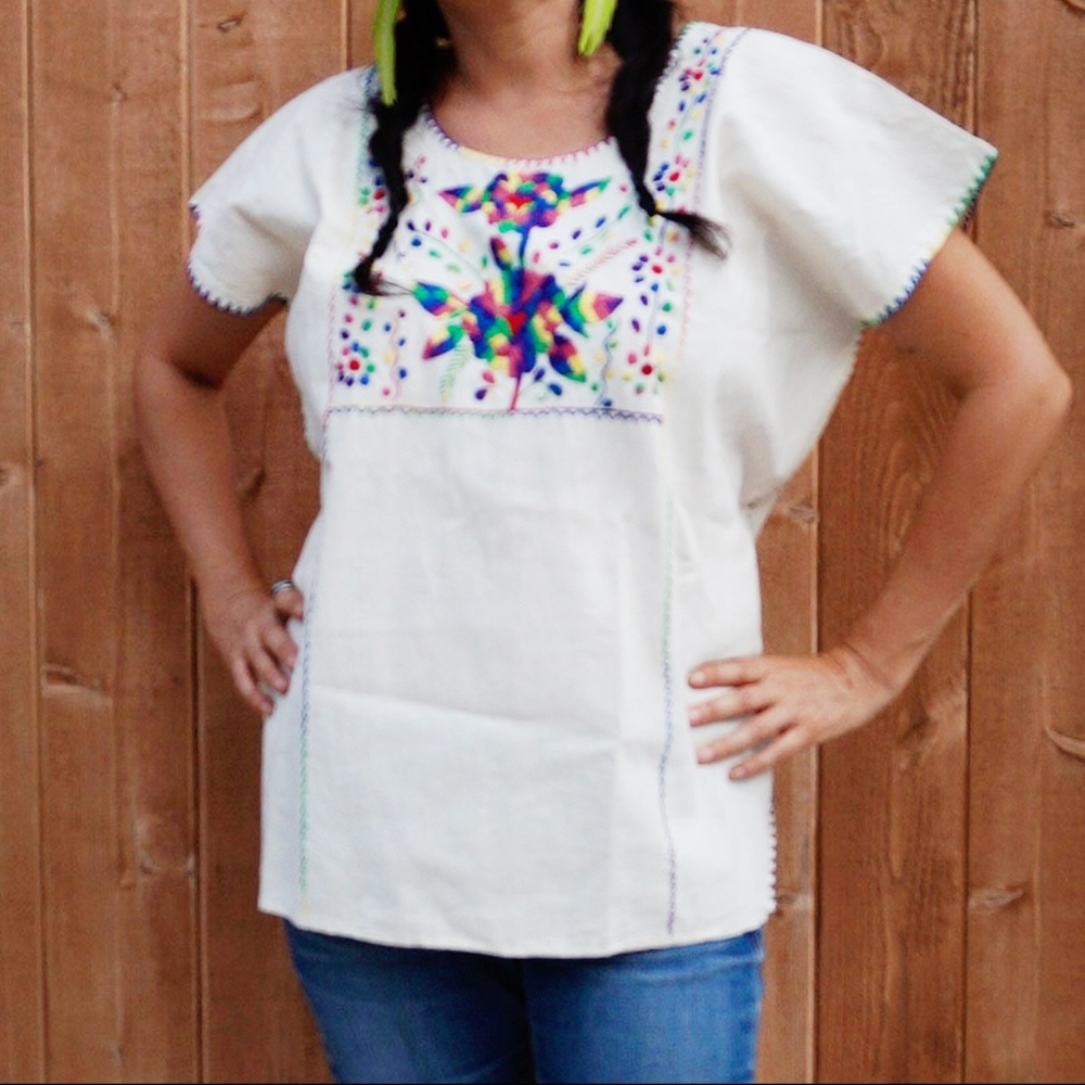 Mexican Hand Embroidered Blouse: Oaxacan Huipil